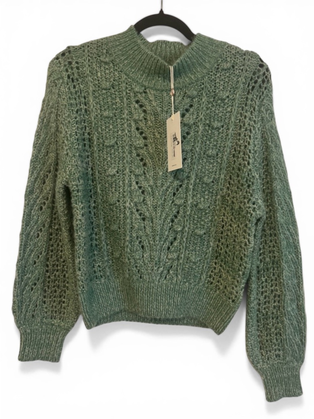 NWT Heartloom Mint Green Cable-Knit Mock Neck Sweater